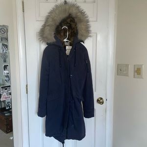 ASOS Long navy drawstring jacket